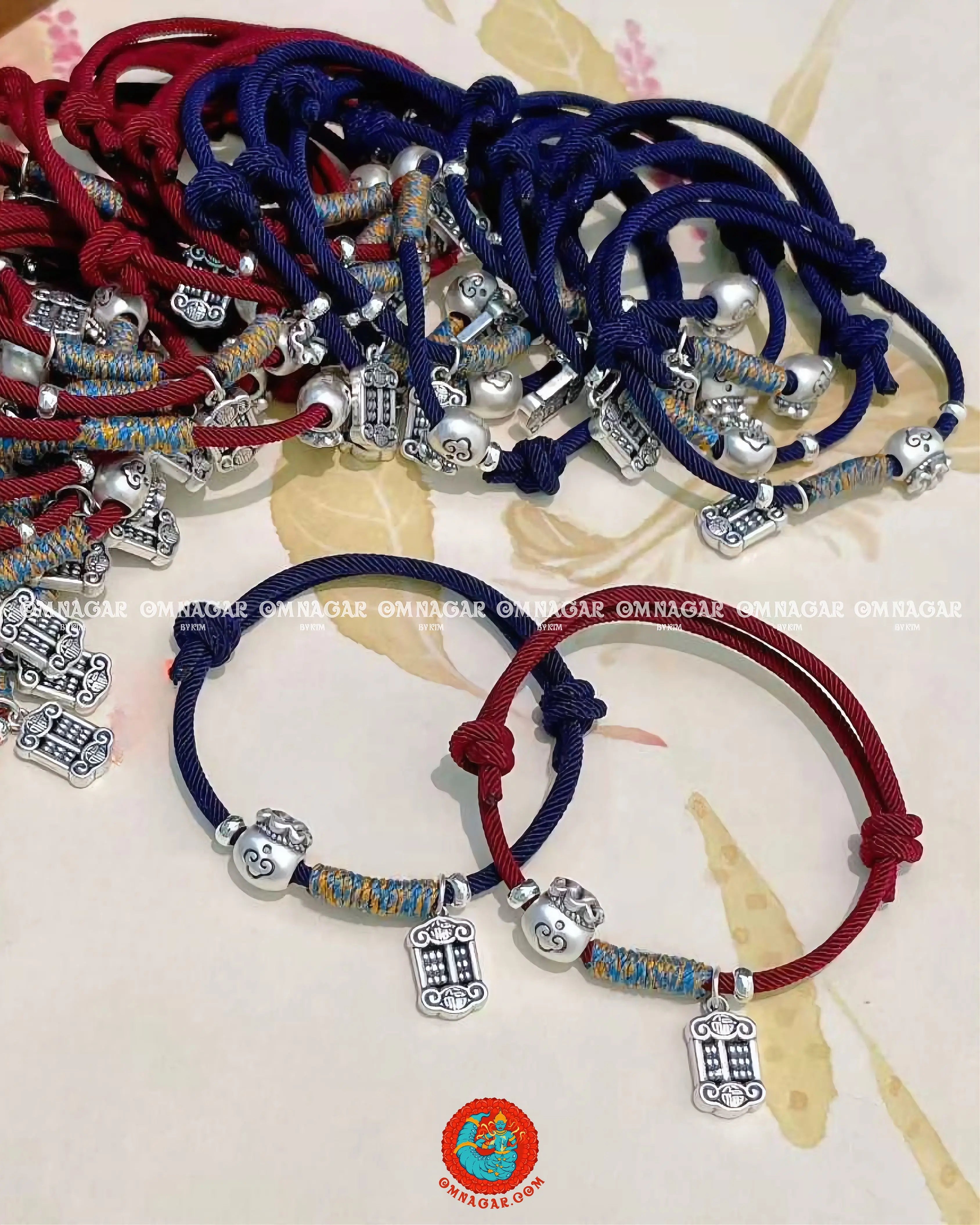 Five-Color Red String Abacus & Wealth Bag Bracelet (999 Silver)