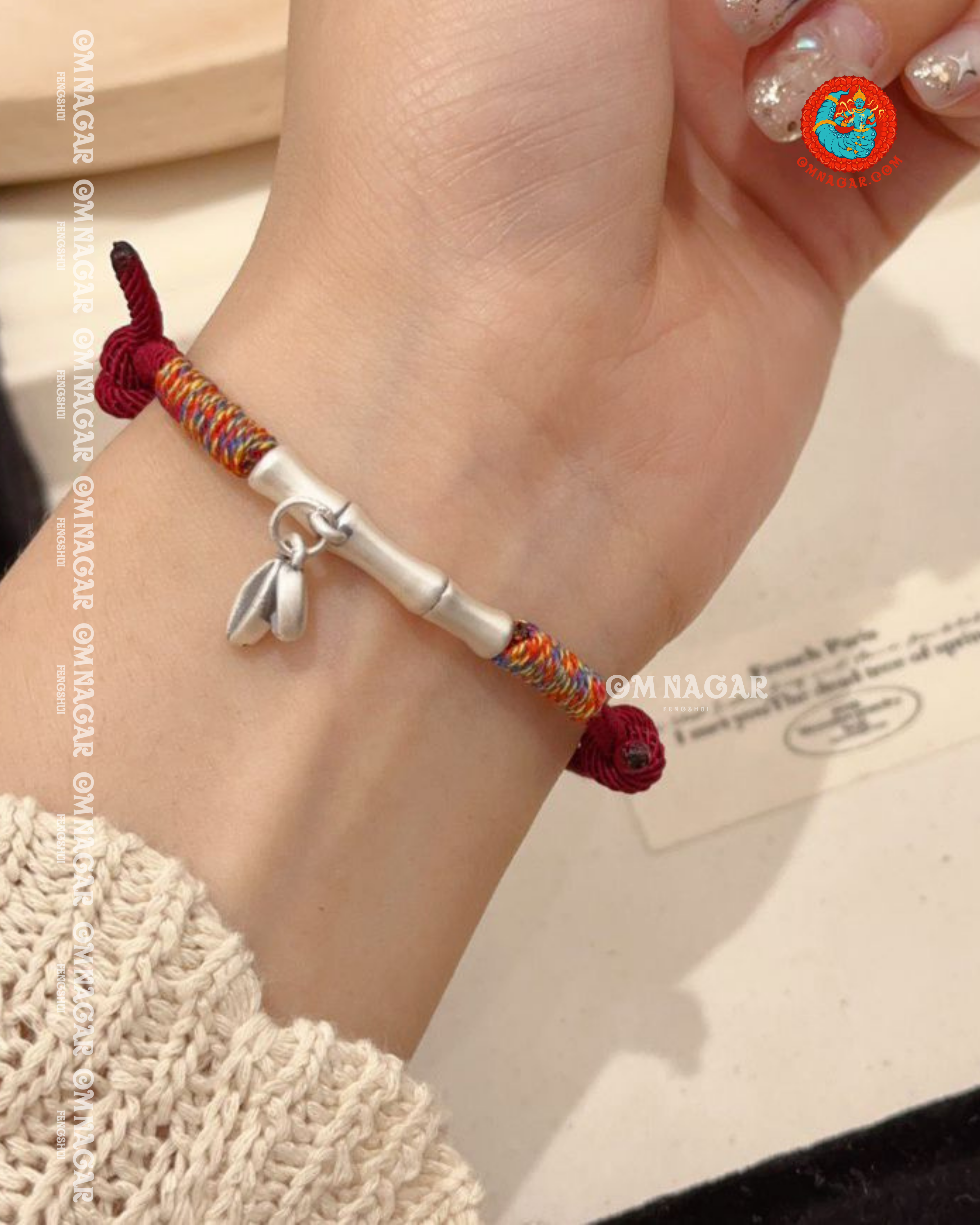 Five-Color Red String Bamboo Bracelet (999 Silver) – Prosperity & Peace