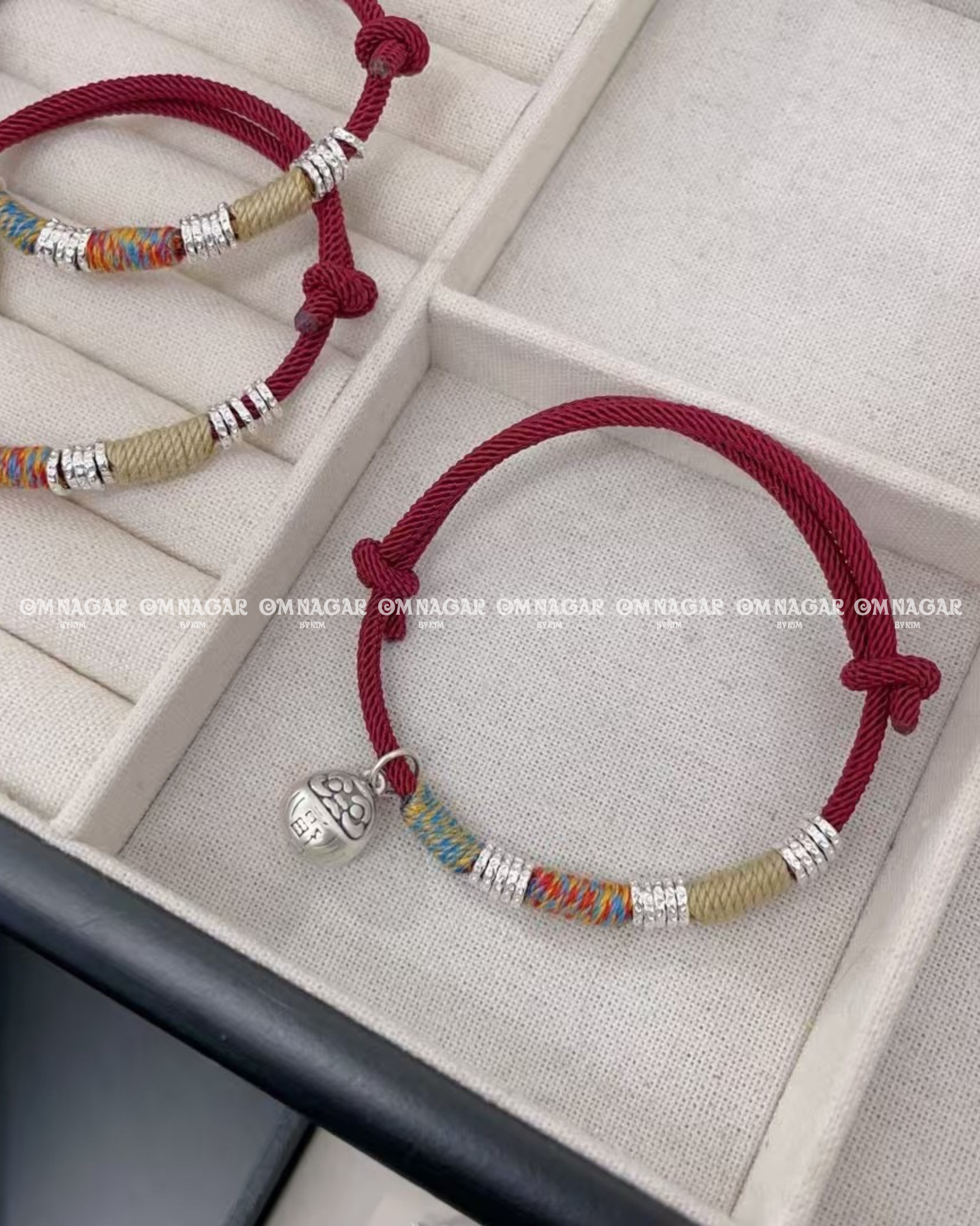 Five-Color Red String Daruma Bracelet (999 Silver) – Luck, Protection & Prosperity