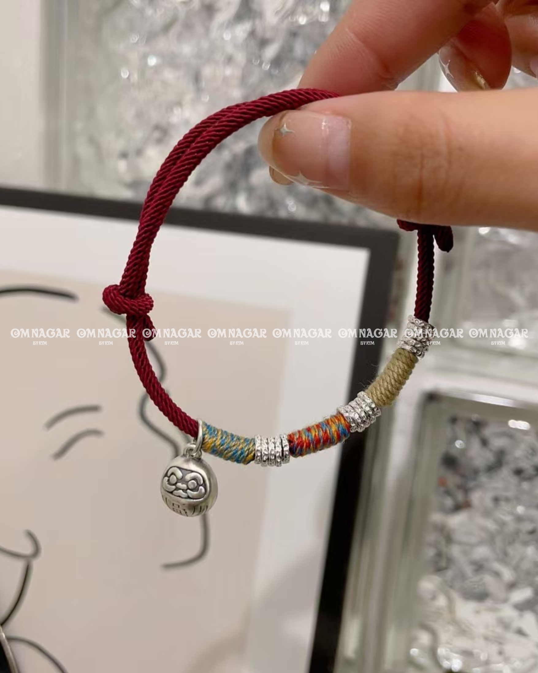 Five-Color Red String Daruma Bracelet (999 Silver) – Luck, Protection & Prosperity