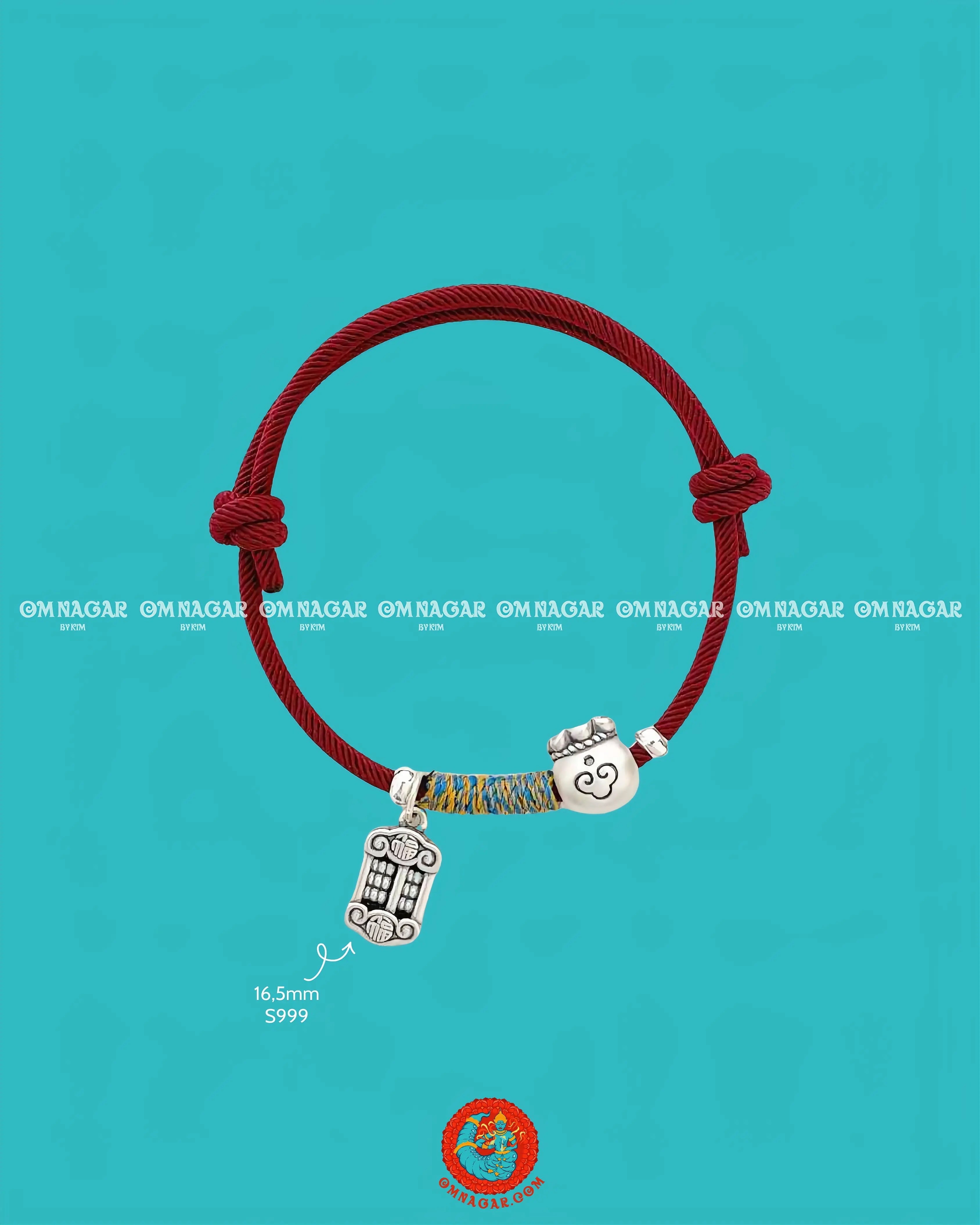 Five-Color Red String Abacus & Wealth Bag Bracelet (999 Silver)