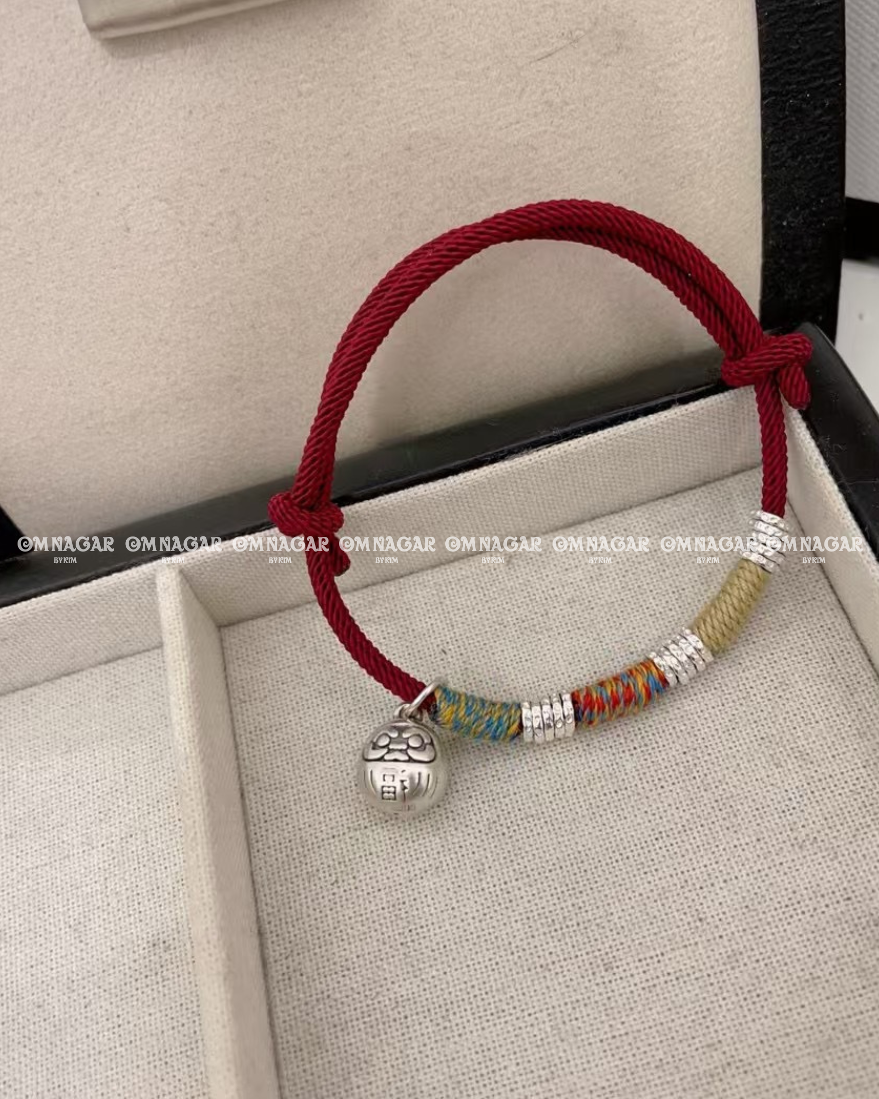 Five-Color Red String Daruma Bracelet (999 Silver) – Luck, Protection & Prosperity