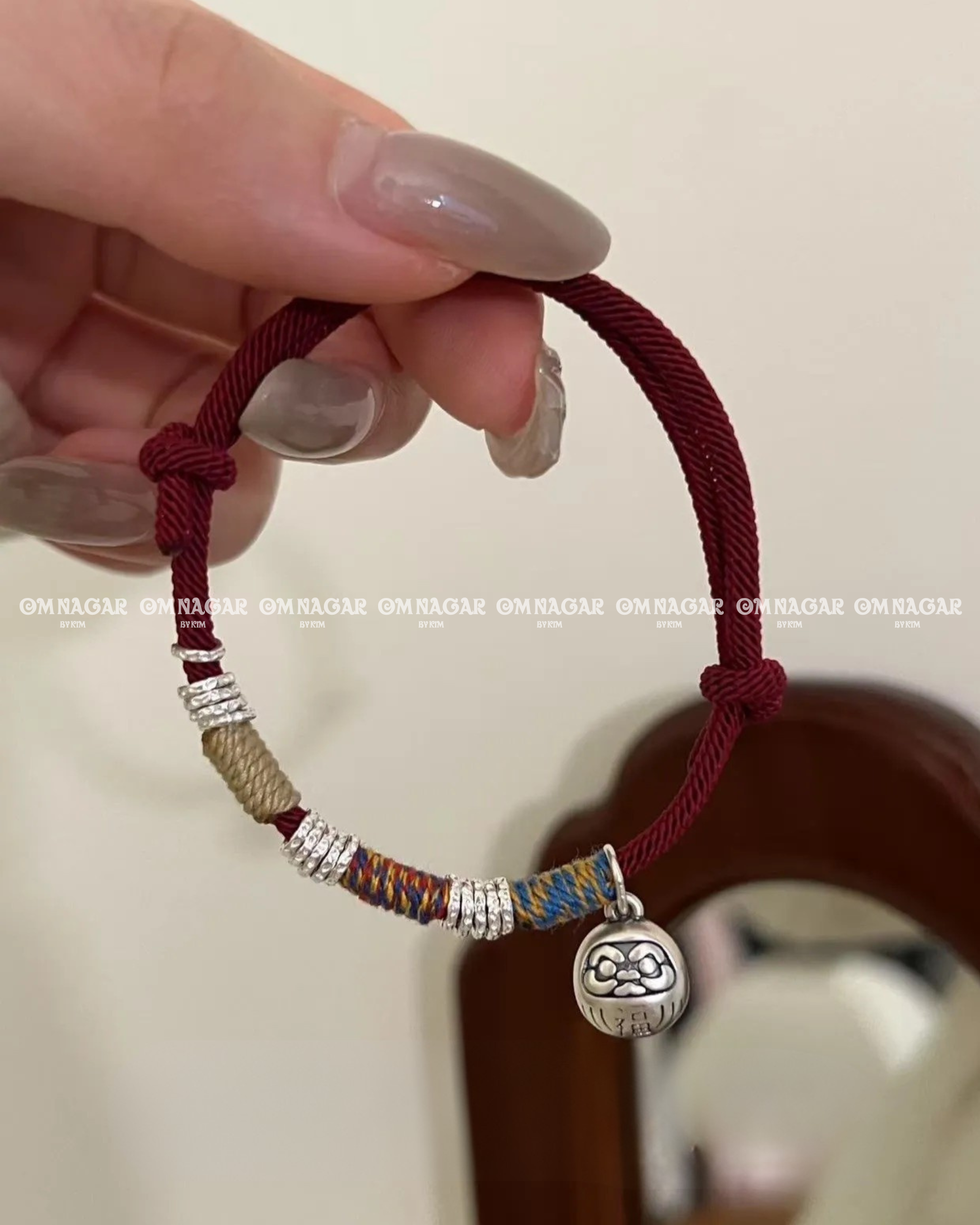 Five-Color Red String Daruma Bracelet (999 Silver) – Luck, Protection & Prosperity