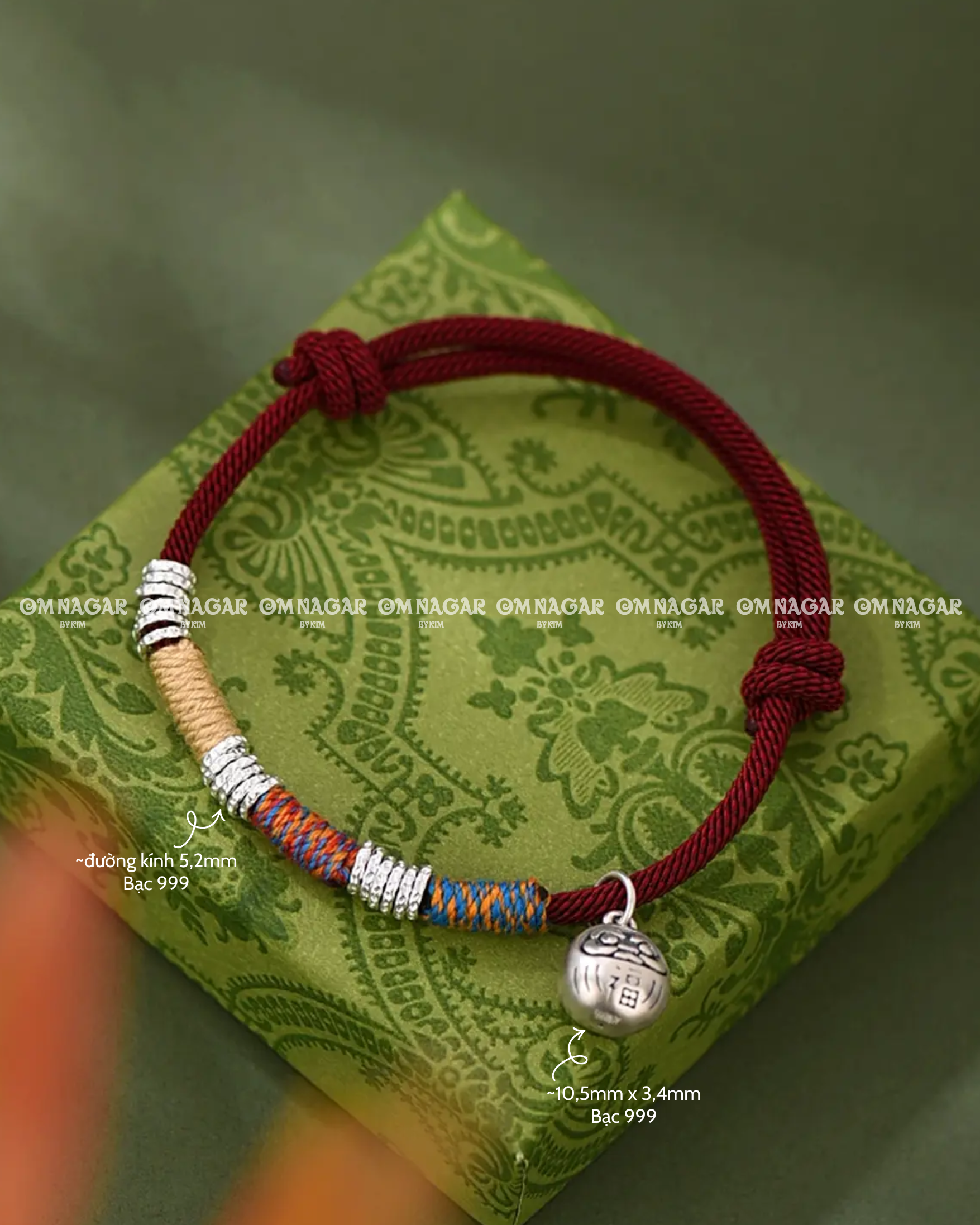 Five-Color Red String Daruma Bracelet (999 Silver) – Luck, Protection & Prosperity