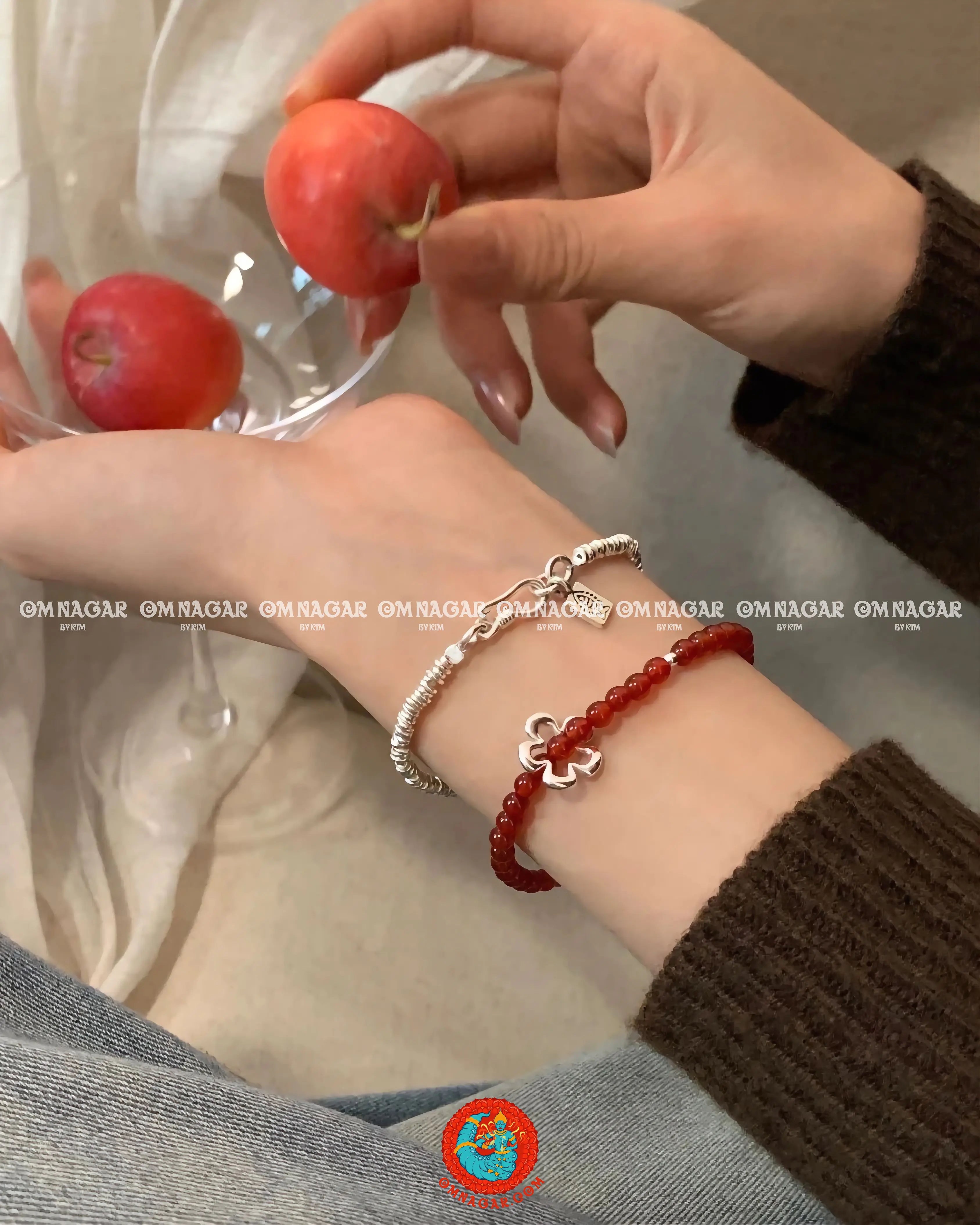 Red Agate & 925 Silver Flower Charm Bracelet – Passion & Protection