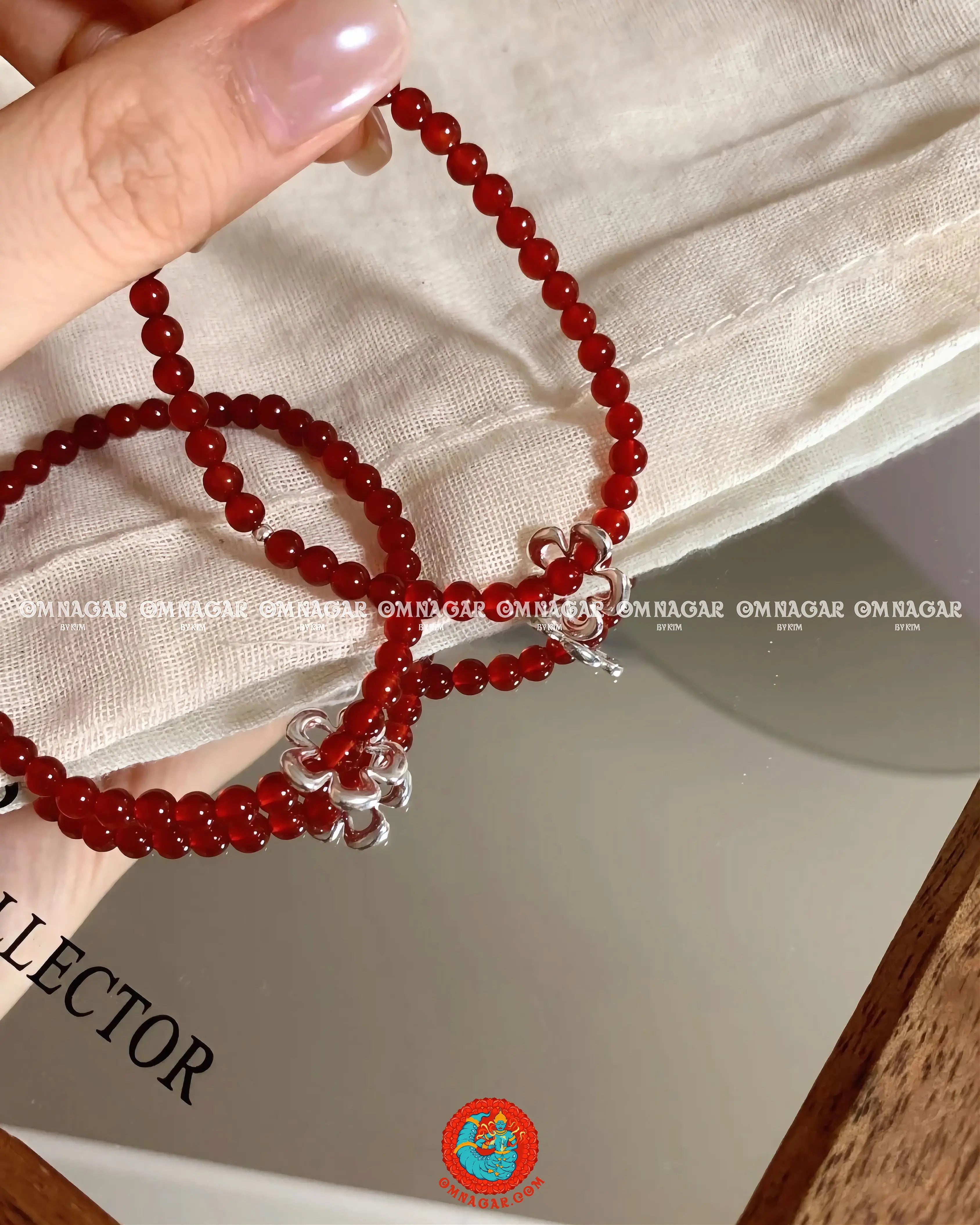 Red Agate & 925 Silver Flower Charm Bracelet – Passion & Protection