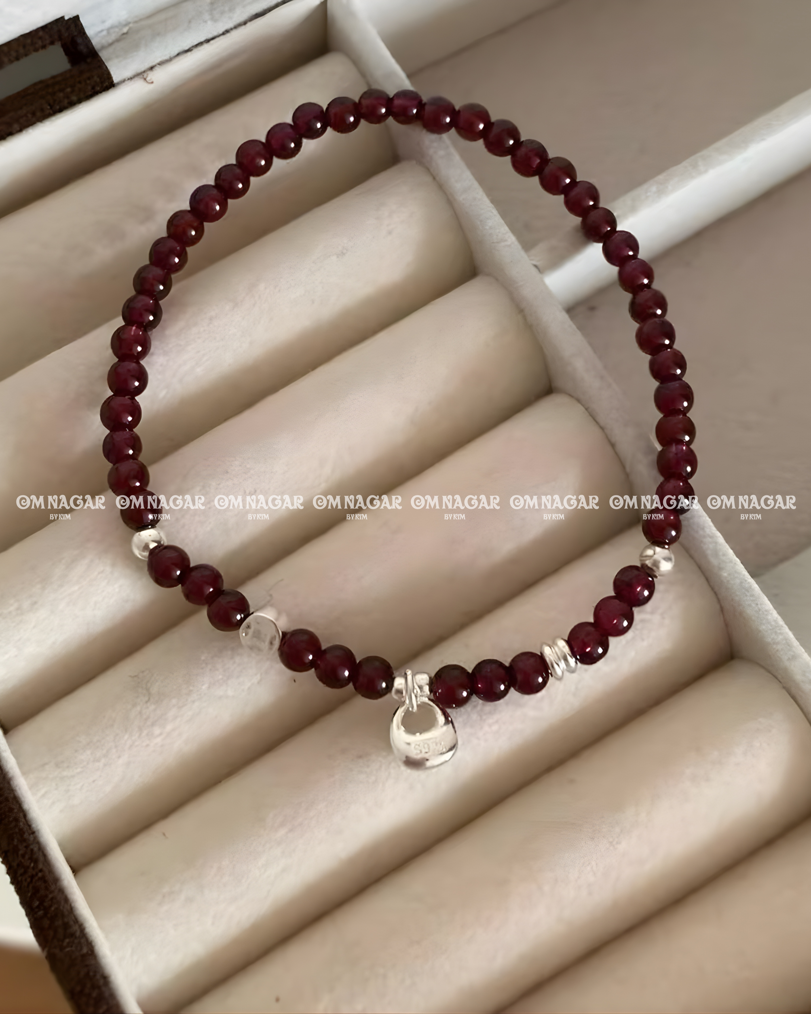 Red Garnet & Gold Coin Charm Bracelet – 925 Silver – Vitality & Protection