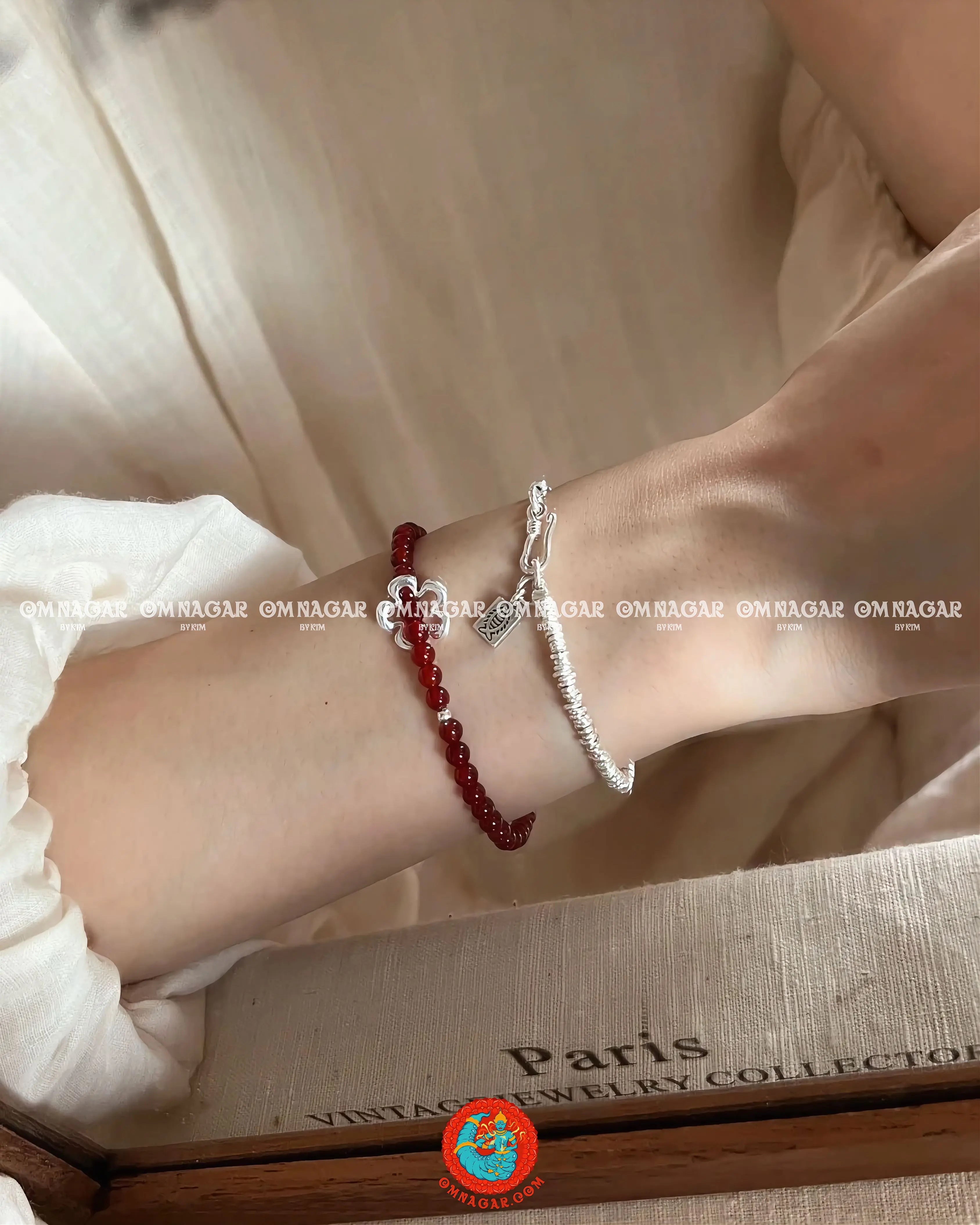 Red Agate & 925 Silver Flower Charm Bracelet – Passion & Protection