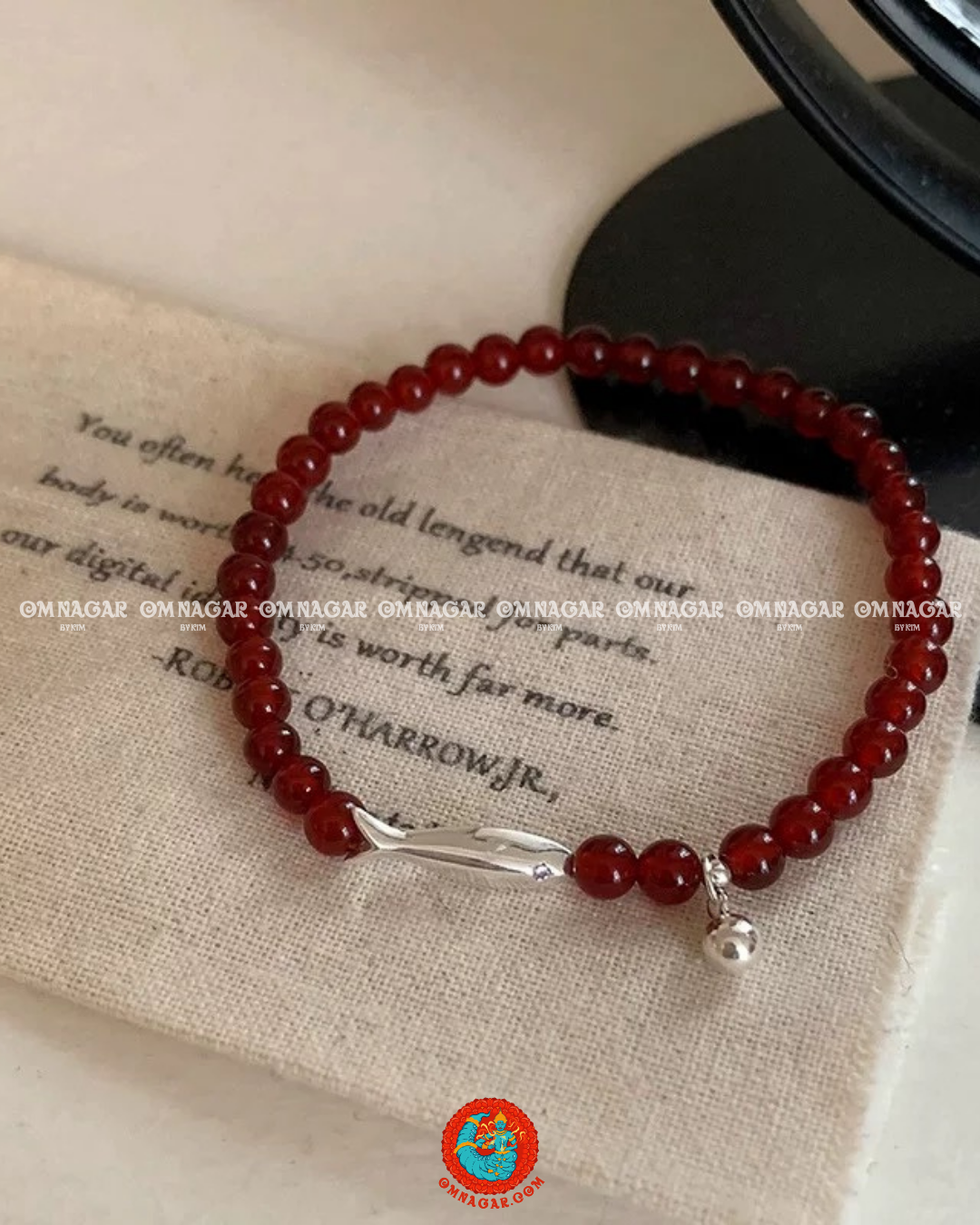 Red Agate & 925 Sterling Silver Fish Charm Bracelet – Abundance & Protection