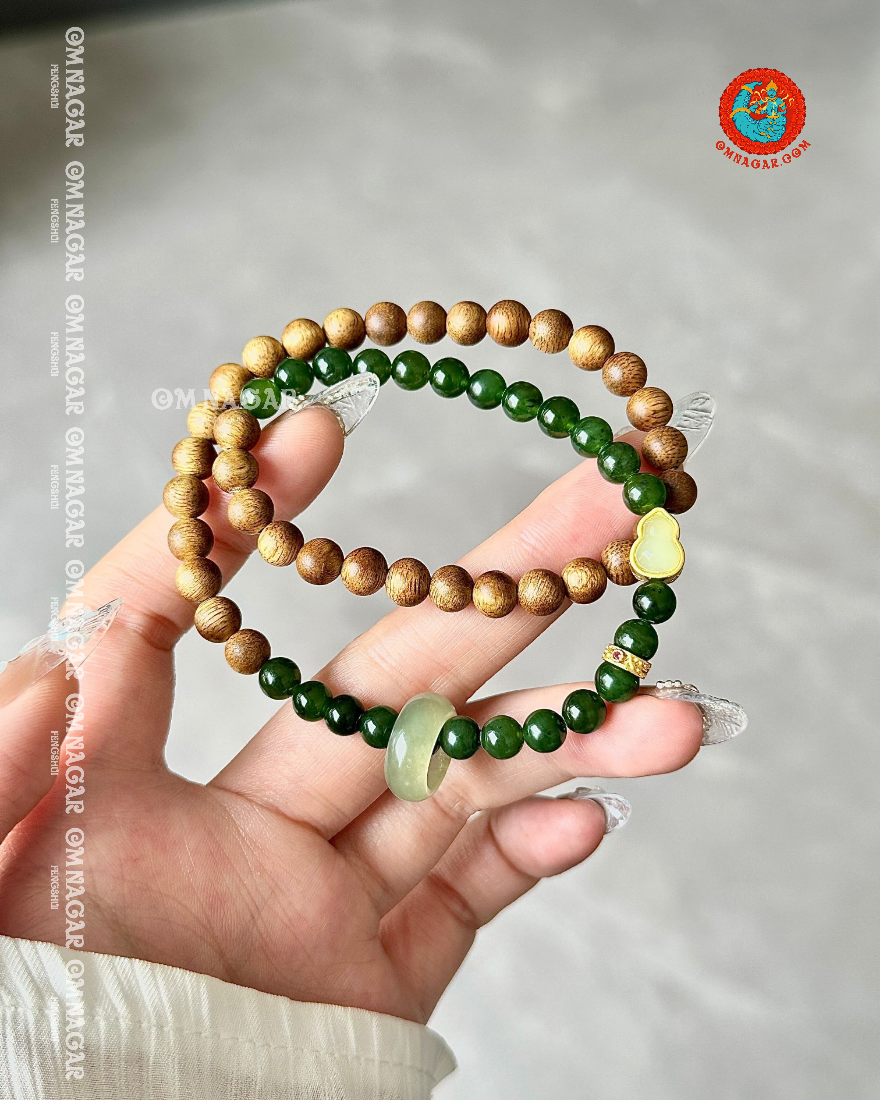 Agarwood & Jade Double Bracelet