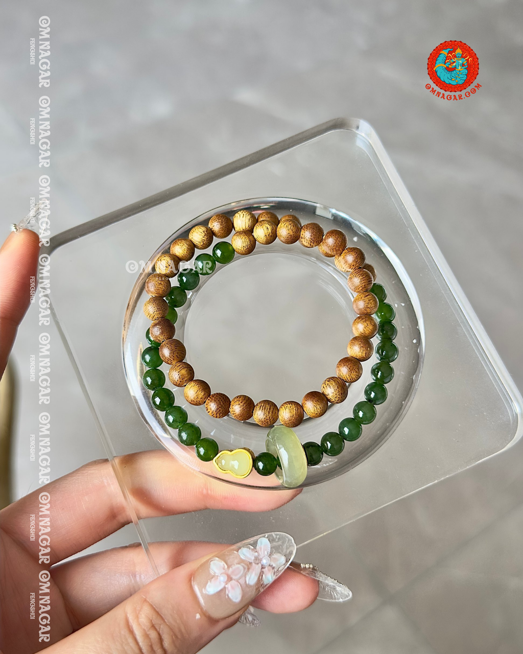 Agarwood & Jade Double Bracelet