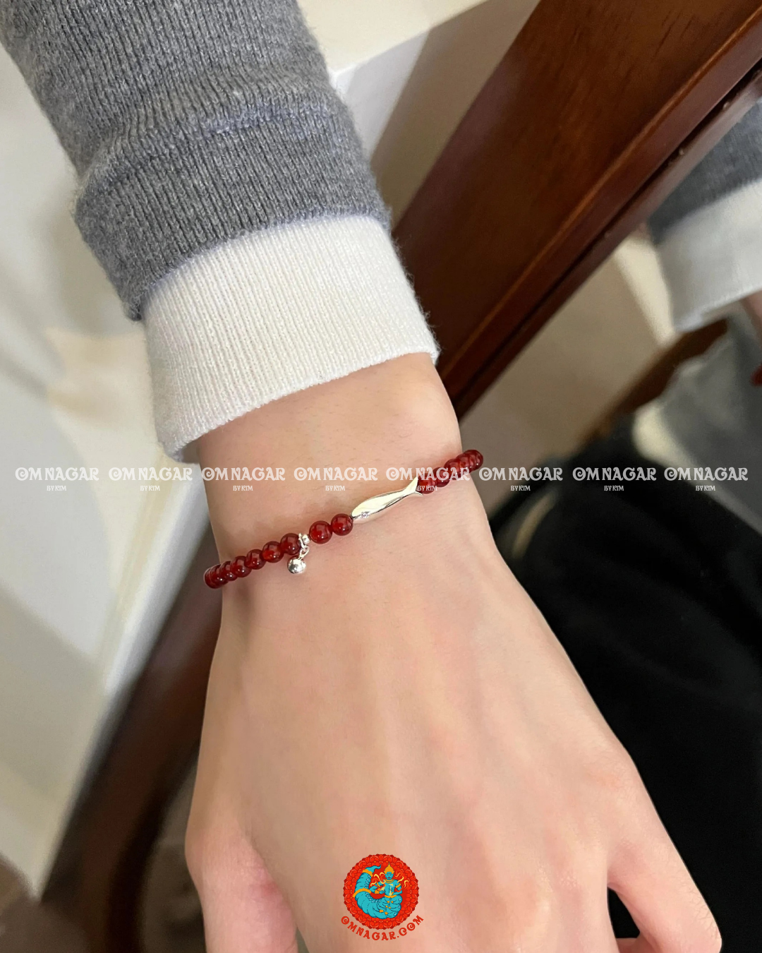 Red Agate & 925 Sterling Silver Fish Charm Bracelet – Abundance & Protection