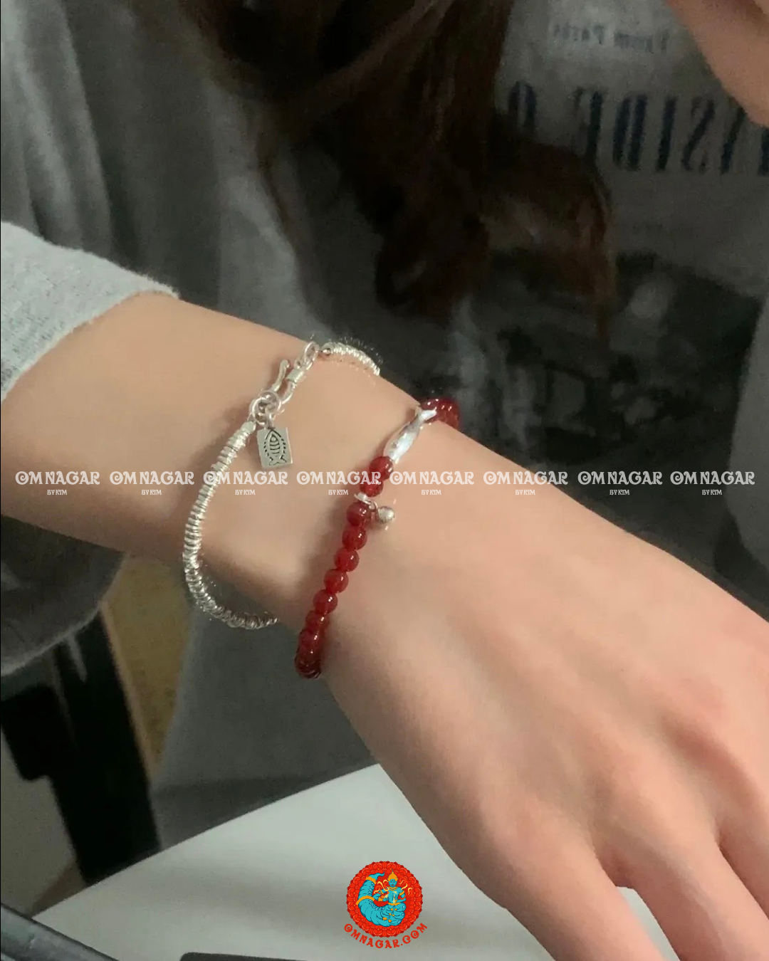 Red Agate & 925 Sterling Silver Fish Charm Bracelet – Abundance & Protection