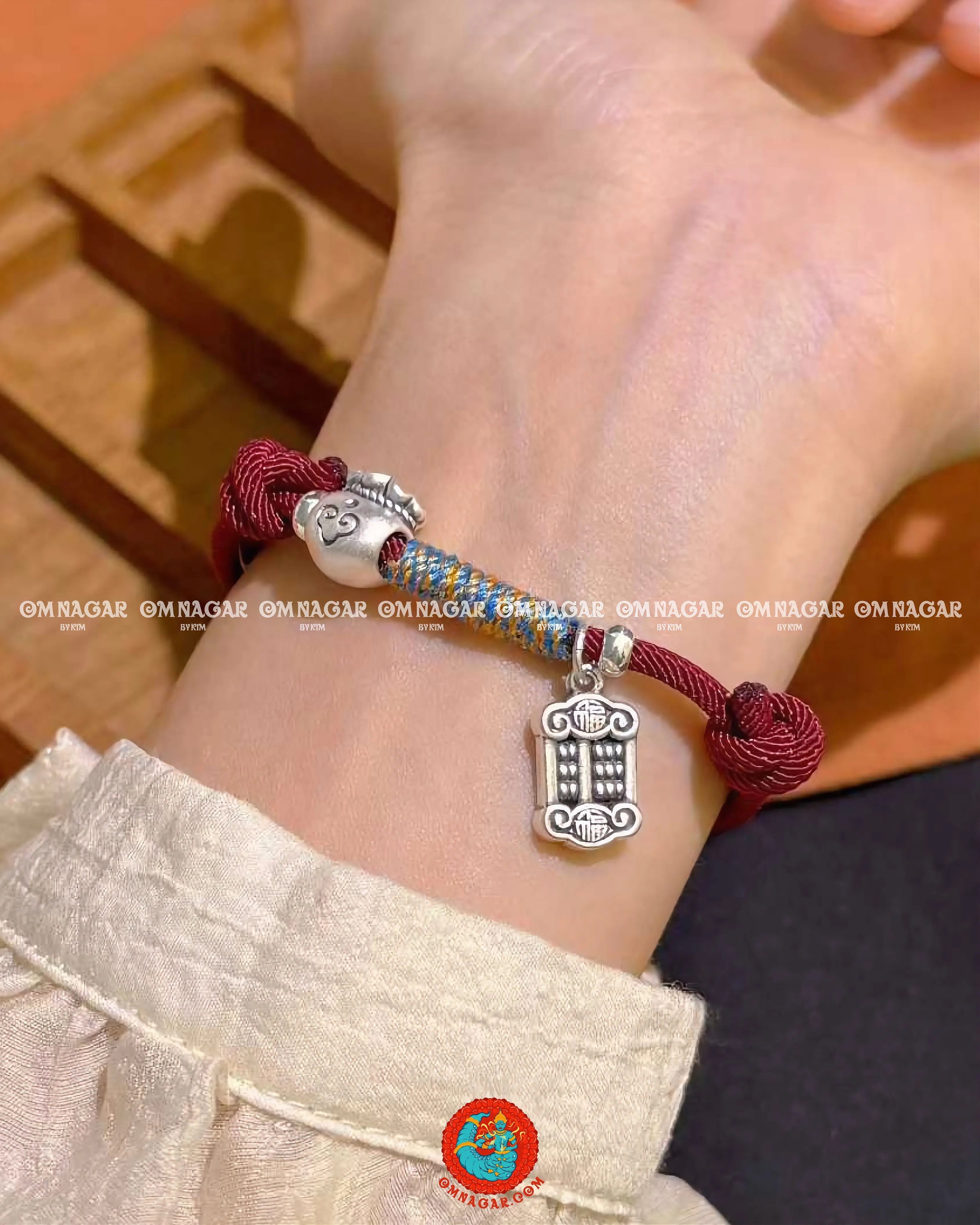 Five-Color Red String Abacus & Wealth Bag Bracelet (999 Silver)