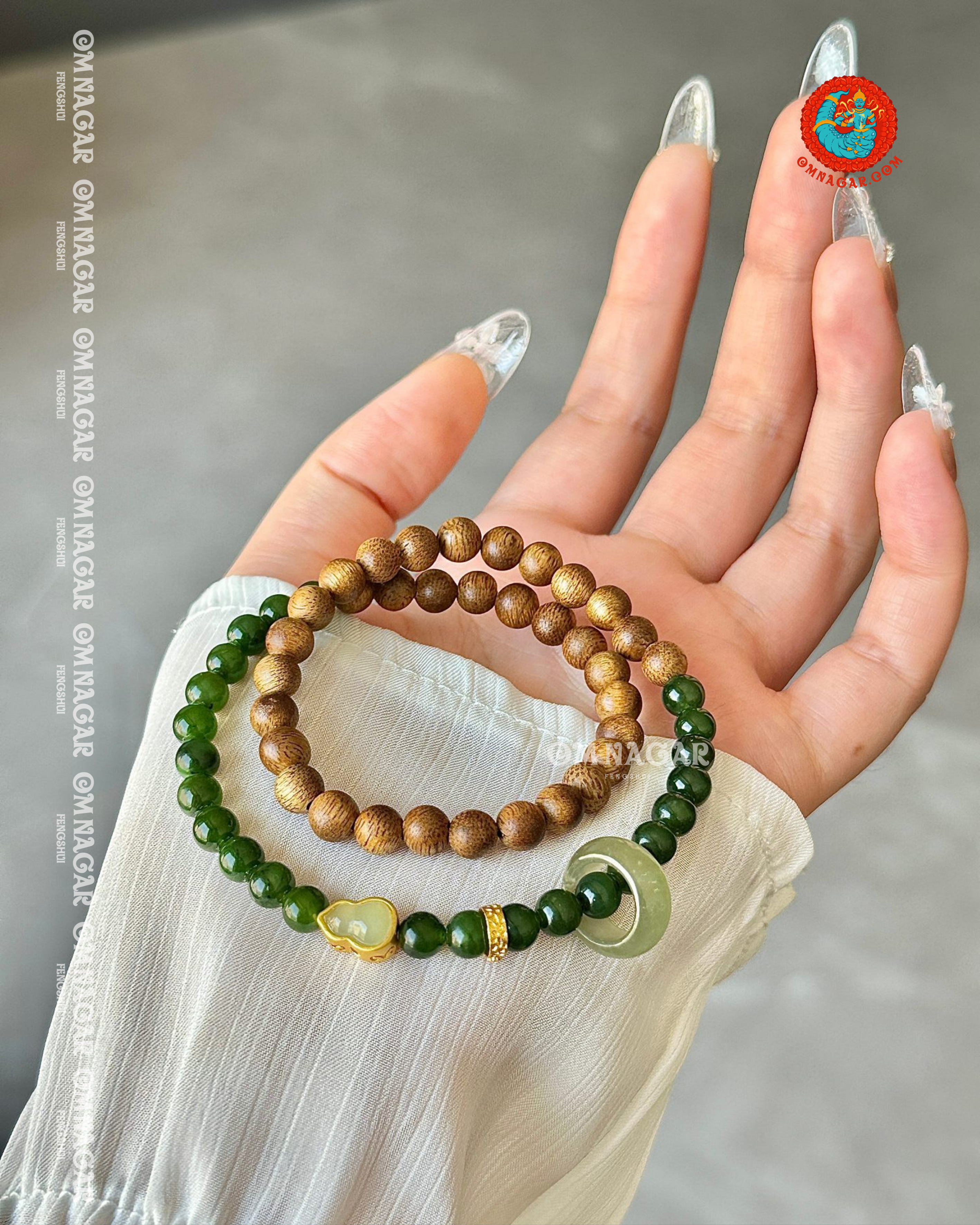 Agarwood & Jade Double Bracelet